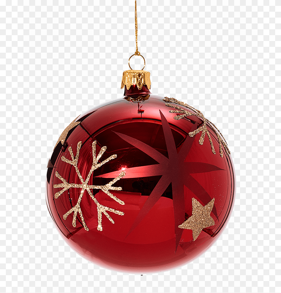 Glass Bauble Red With Golden Stars And Flakes 10cm Christmas Ornament, Accessories, Jewelry, Locket, Pendant Png