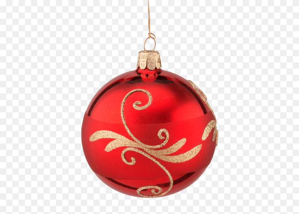 Glass Bauble Red With Goldglitter 8 Cm Christmas Ornament, Accessories Free Png Download
