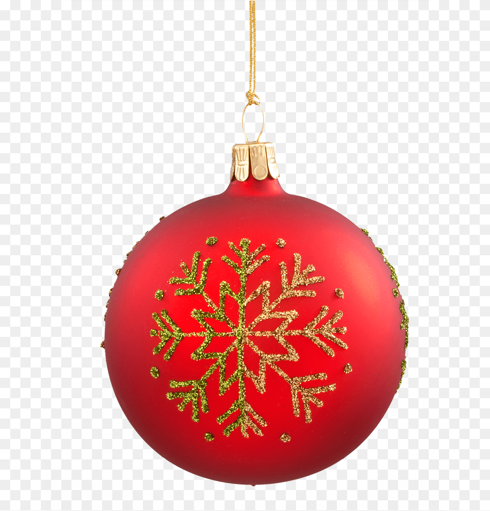 Glass Bauble Red With Green Snowflake 7 Cm Christmas Ornament, Accessories, Christmas Decorations, Festival Png Image
