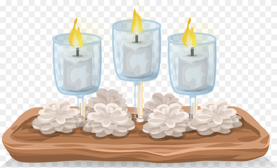 Glass Candles Centerpiece Table Decor Clipart, Birthday Cake, Cake, Cream, Dessert Png Image