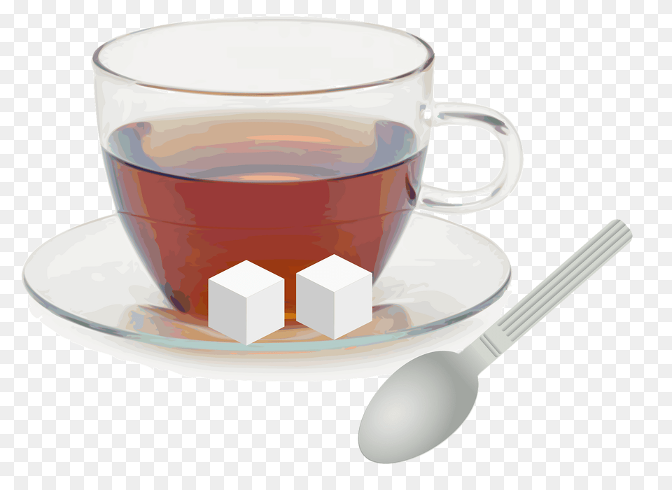 Glass Cup With Glass Saucer Spoon And Sugar Cubes Clipart, Cutlery, Beverage, Tea Free Png