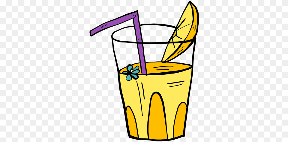 Glass Flower Drinking Straw Juice Orange Slice Color Colour Drink Sketch, Beverage Free Transparent Png