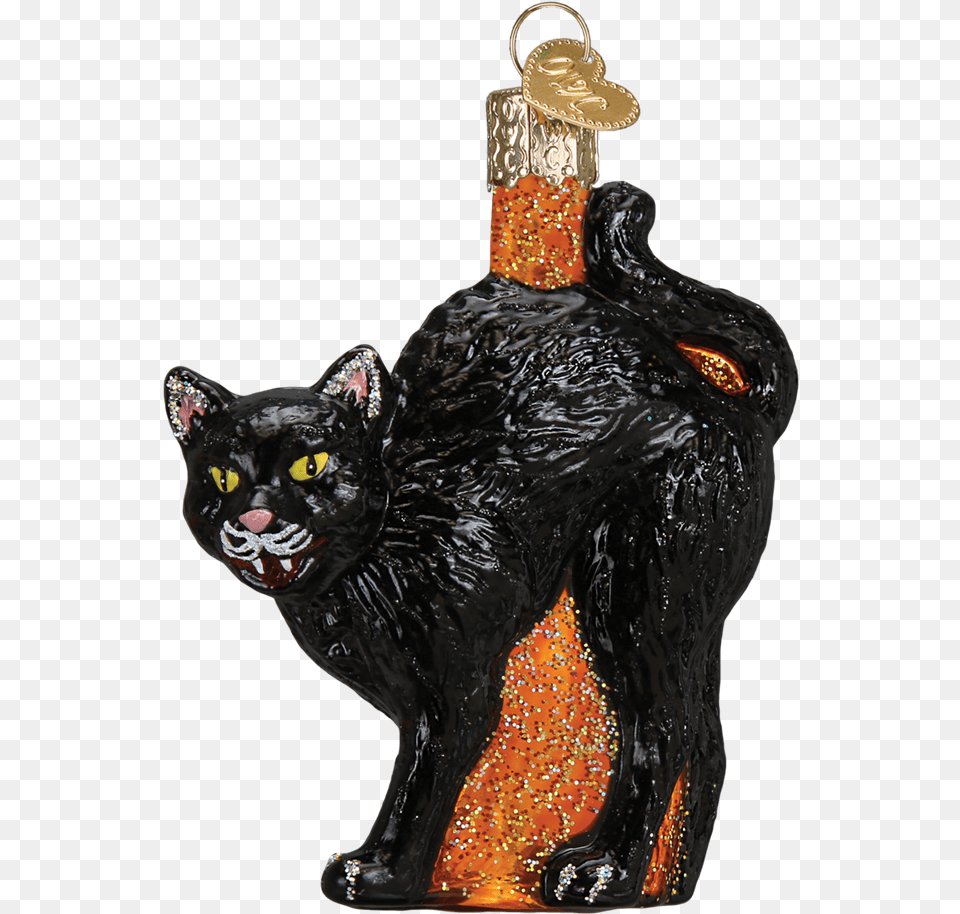 Glass Scaredy Cat Ornaments For Halloween Cat Halloween Ornaments, Animal, Mammal, Pet, Adult Free Transparent Png