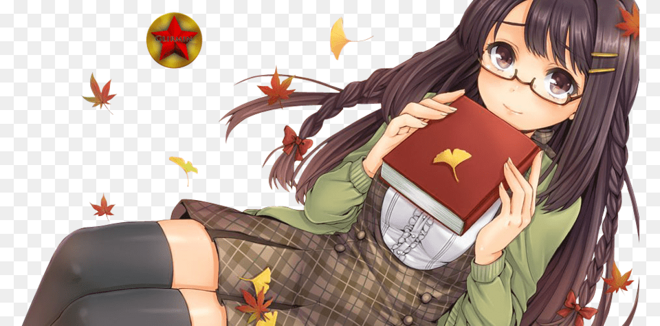 Glasses Cute Nerdy Anime Girl, Book, Comics, Publication, Adult Png