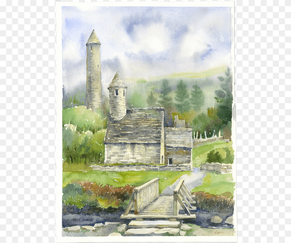 Glendalough Church Glendalough Painting, Art, Plant, Grass, Outdoors Png Image