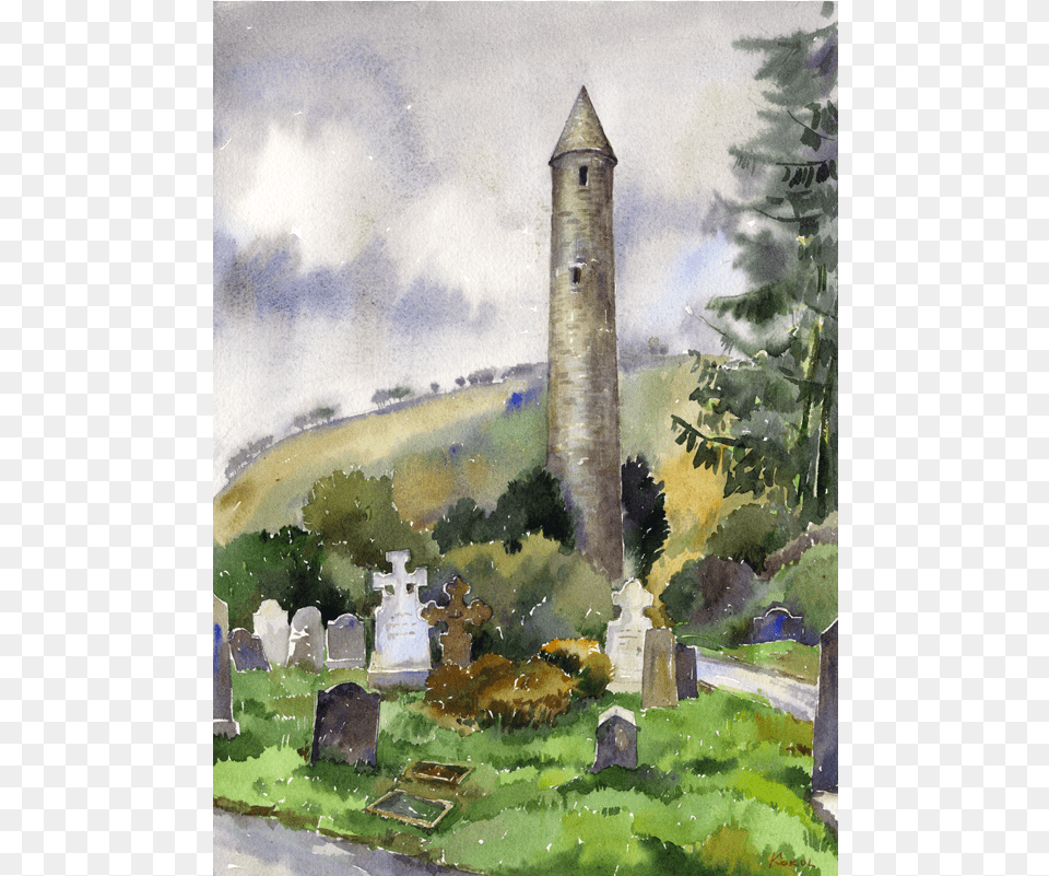 Glendalough Tower Original Watercolour Glendalough, Painting, Art, Rocket, Weapon Free Transparent Png