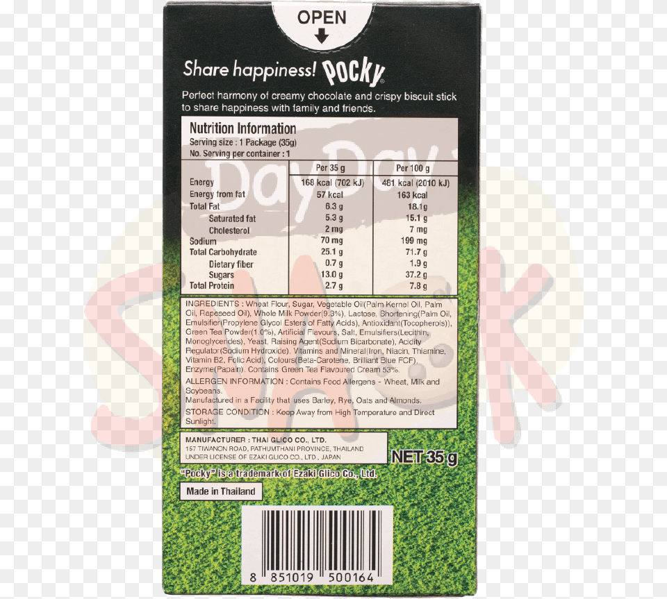 Glico Pocky Green Tea 35g Nutrition Facts Label, Text, Document, Receipt Free Transparent Png