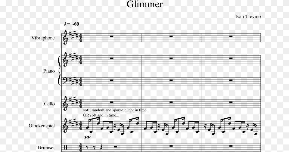 Glimmer Sheet Music For Piano Percussion Cello Download Sheet Music, Gray Free Png