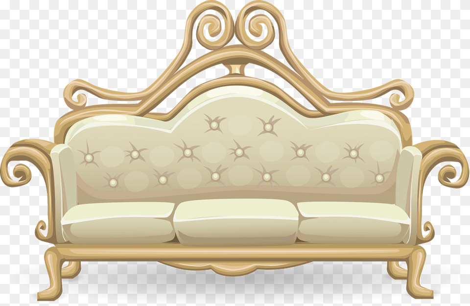 Glitch Simplified White And Gold Sofa Clipart, Couch, Furniture, Crib, Infant Bed Free Transparent Png