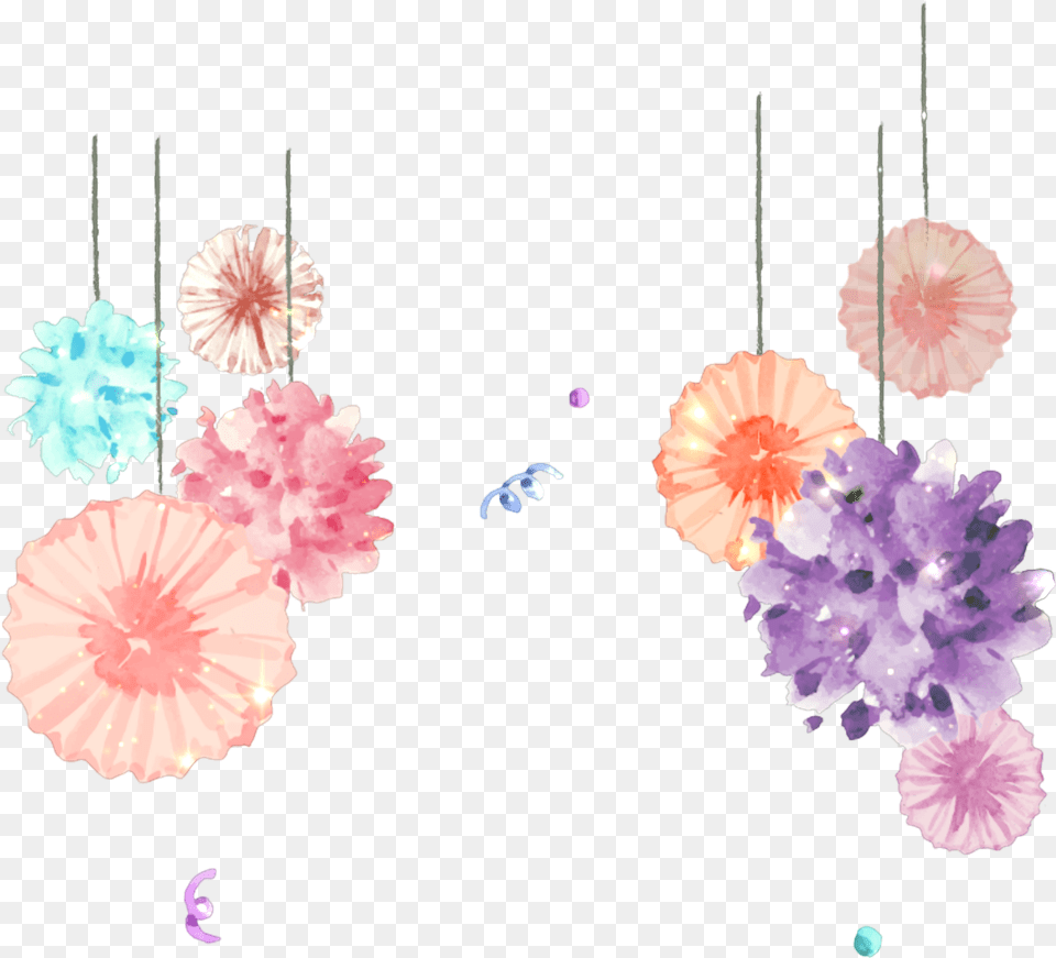 Glitter Border Borders Hanging Flower Watercolor Flower Decoration, Accessories, Earring, Jewelry, Plant Free Png Download