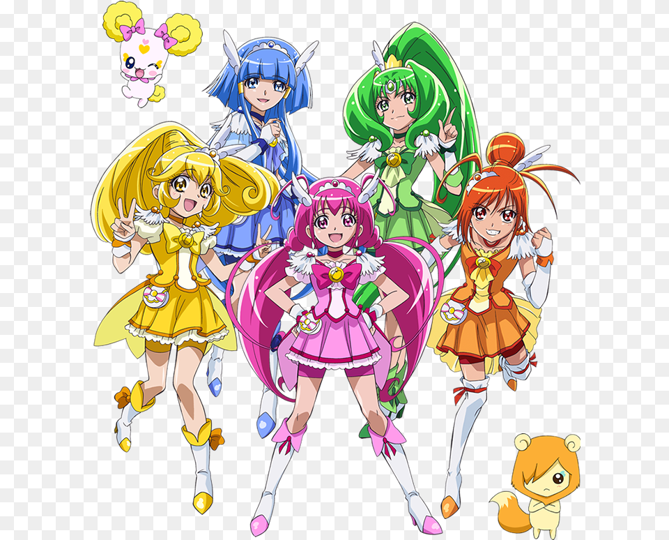 Glitter Force Main Characters Image Anime Smile, Book, Comics, Publication, Baby Free Png Download