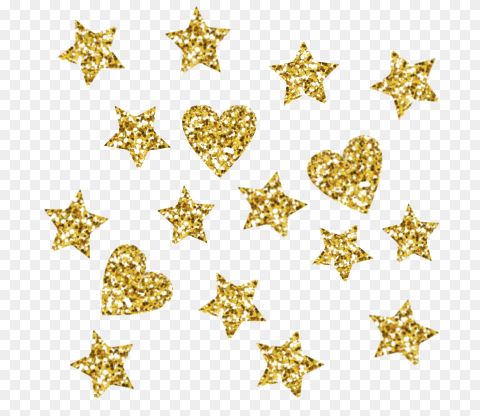 Glitter Gold Stars Hearts Madewithpicsart Motif, Symbol, Star Symbol, Person Free Png