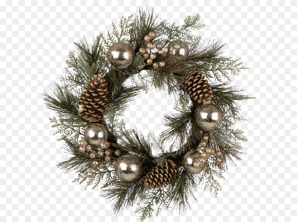 Glitzhome 24 Led Pre Lit Greenery Berry Holly Pine Cone Wreath, Plant Free Png