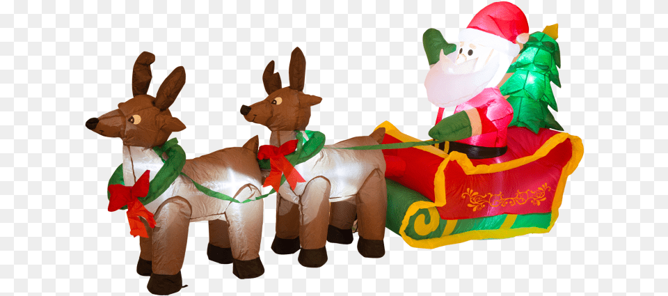 Glitzhome 7ft Lighted Inflatable Santa Sleigh Decor Santa Claus Png