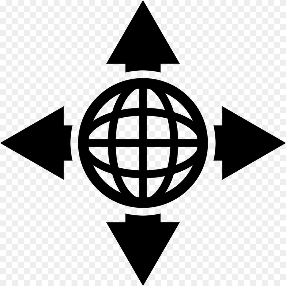 Globe Grid With Four Arrows To Different Directions Wan Icon, Symbol, Star Symbol, Machine, Wheel Free Png Download