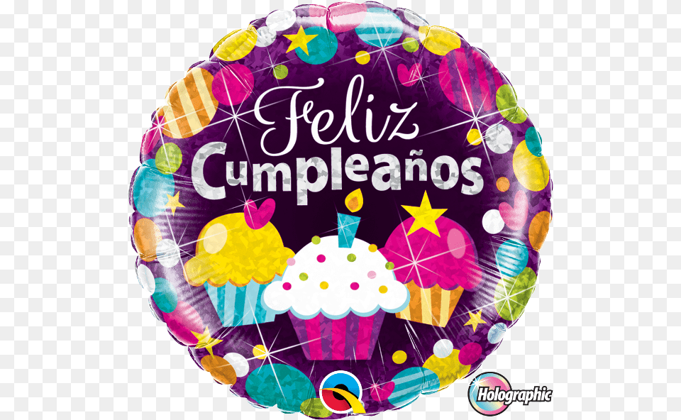 Globo Metalizado 18 Feliz Cupcakes Holografico Feliz Balloon, Birthday Cake, Cake, Cream, Dessert Free Png