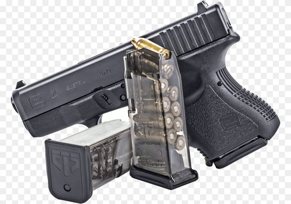 Glock 26 Clear Magazine, Firearm, Gun, Handgun, Weapon Free Transparent Png