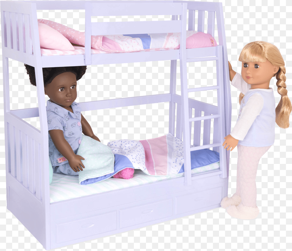 Gloria And Jovie Dolls In Bed Our Generation Bunk Bed, Bunk Bed, Crib, Infant Bed, Furniture Png