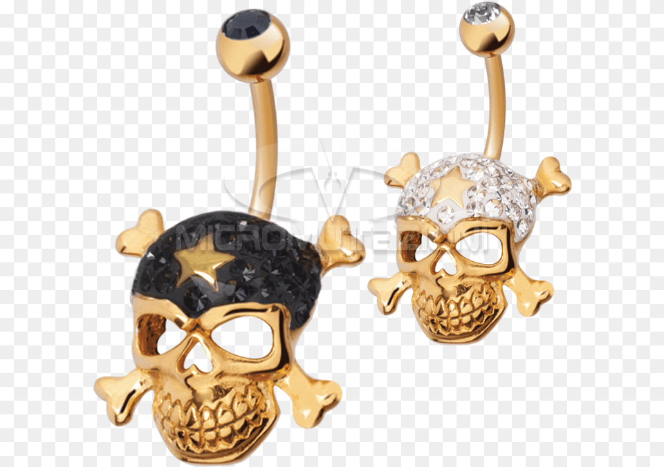 Gloss Finish Cross Bones Gold Steel Banabell Navel Skull, Accessories, Earring, Jewelry, Treasure Free Png
