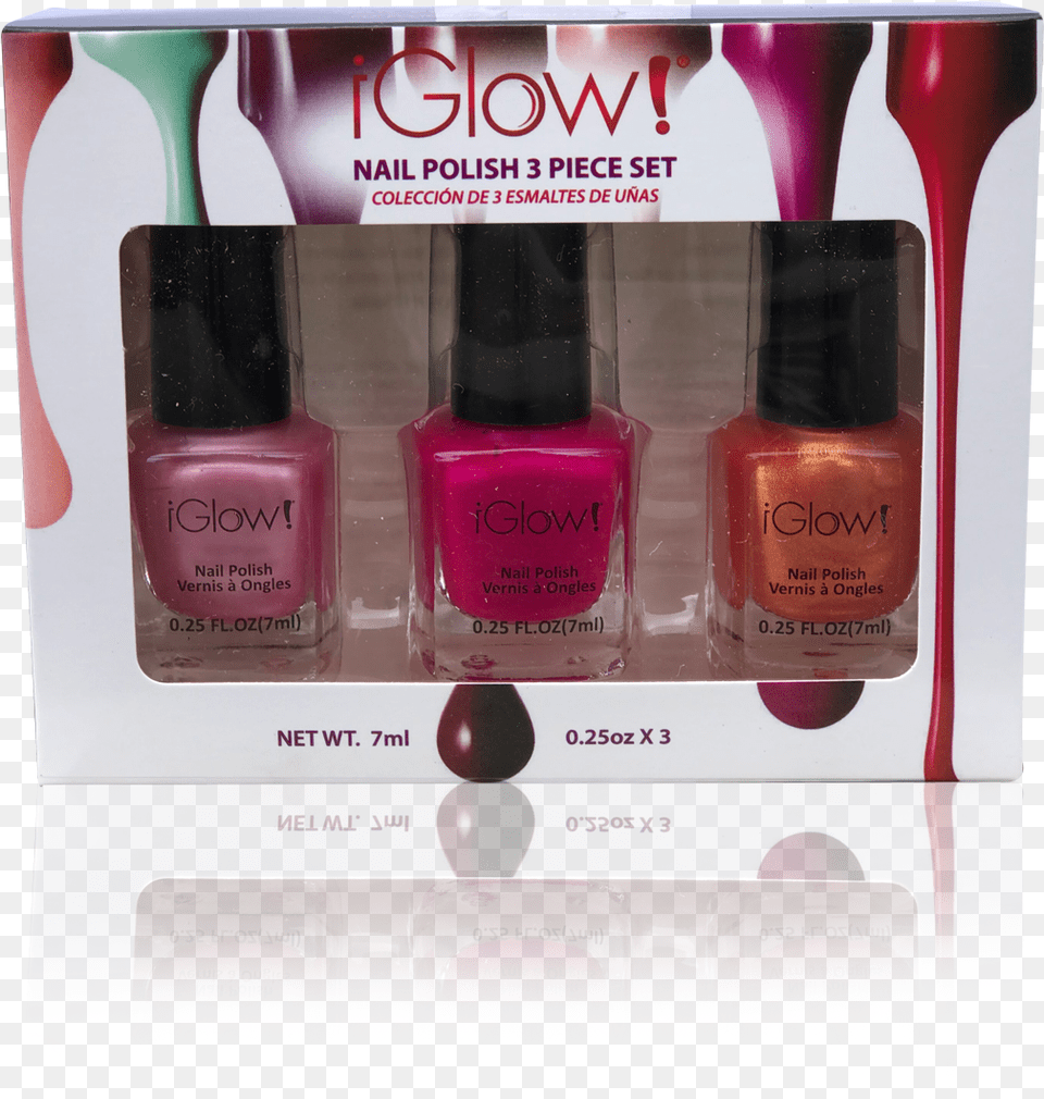 Glow Nail Polish 3 Piece Set, Cosmetics, Bottle, Perfume Png