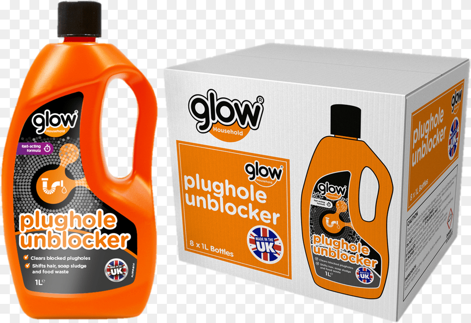 Glow Plughole Unblocker, Bottle, Beverage, Juice, Box Free Png Download