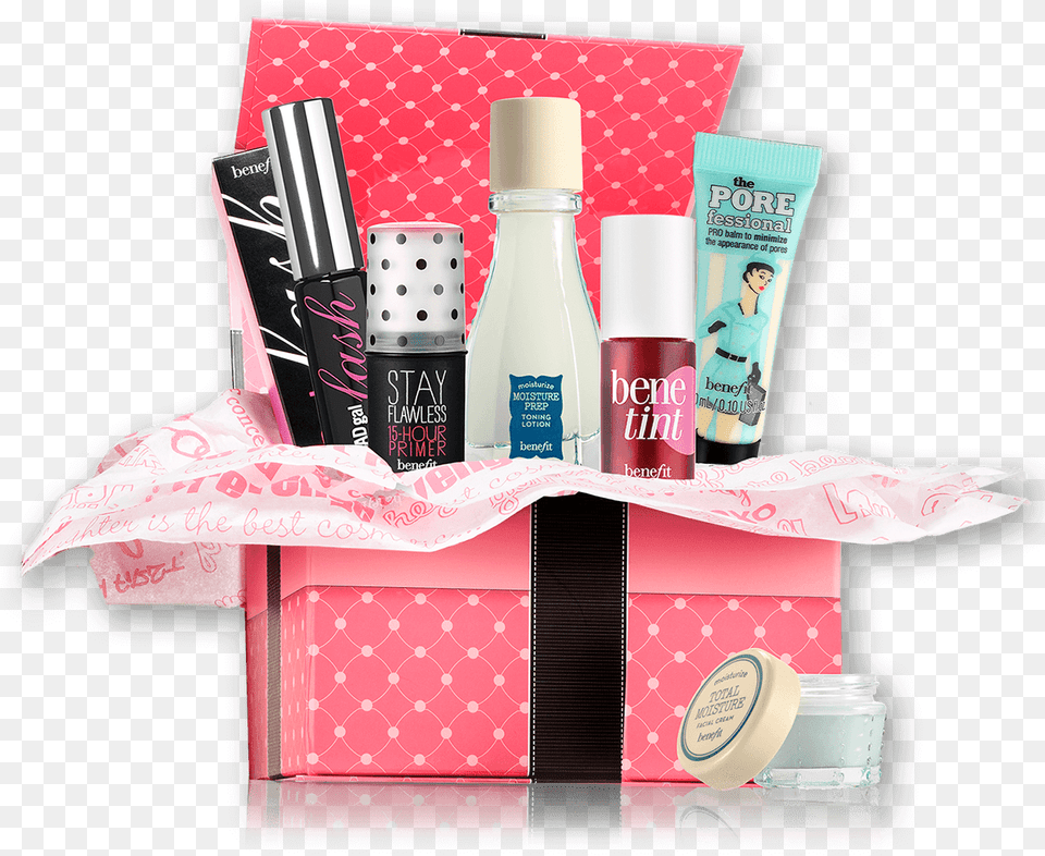 Glow Up Limited Edition Makeup Kit Benefit Cosmetics Glow Up, Bottle, Lotion, Lipstick, Person Free Transparent Png