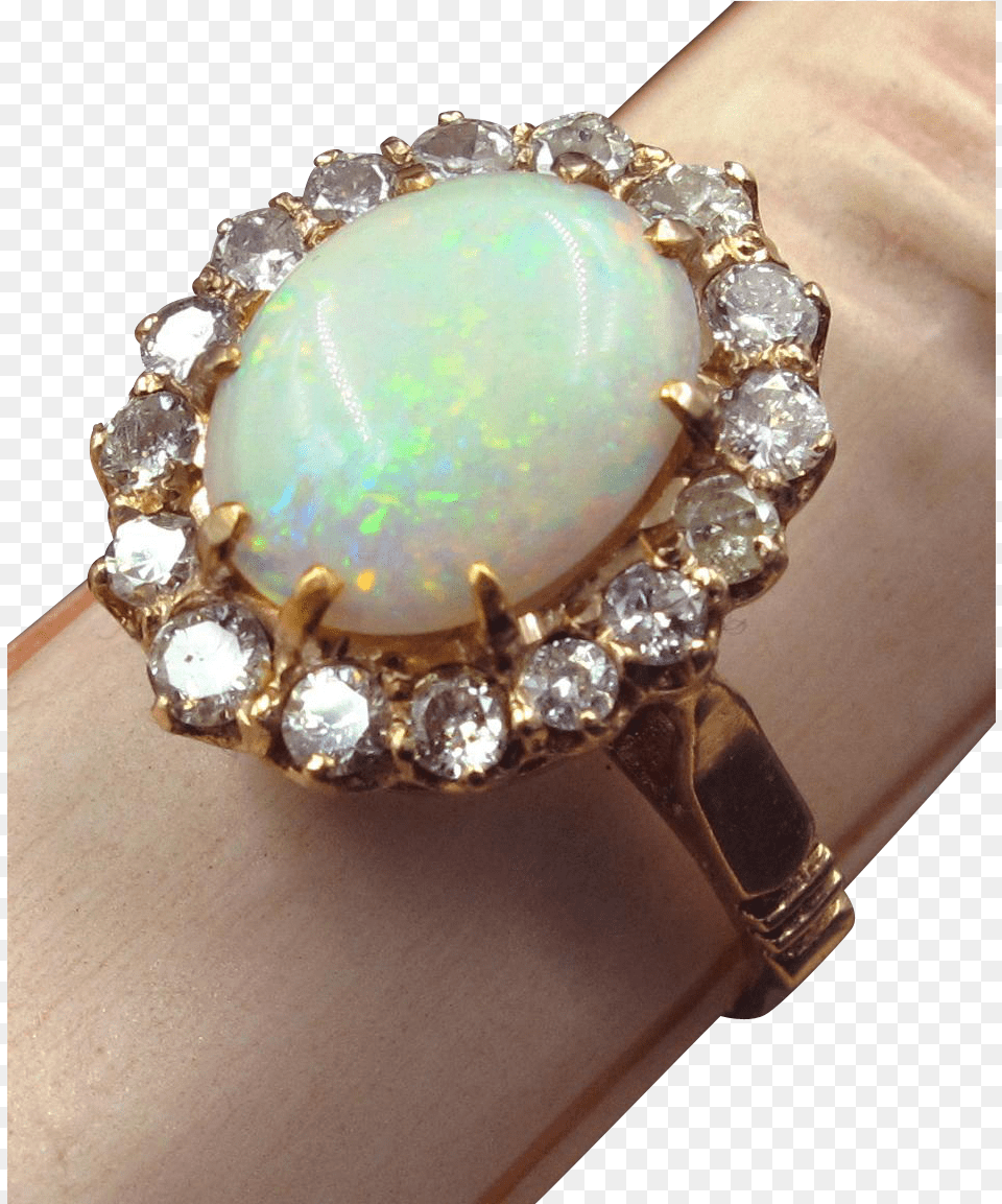 Glowing Opal Ring In 14k Rose Gold With Diamond Halo, Accessories, Gemstone, Jewelry, Ornament Png Image