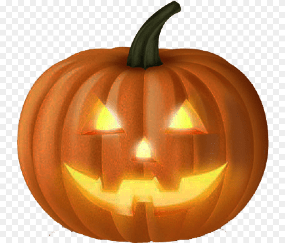 Glowing Pumpkin Halloween Transparent Transparent Background Pumpkin, Food, Plant, Produce, Vegetable Free Png
