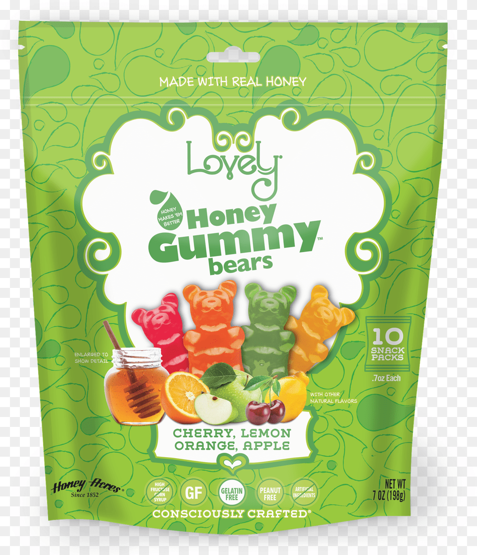 Gluten Candy Honey Gummy Bear 10 Ct Snack Pack Lovely Honey Gummy Bears, Food, Jelly, Sweets Free Png