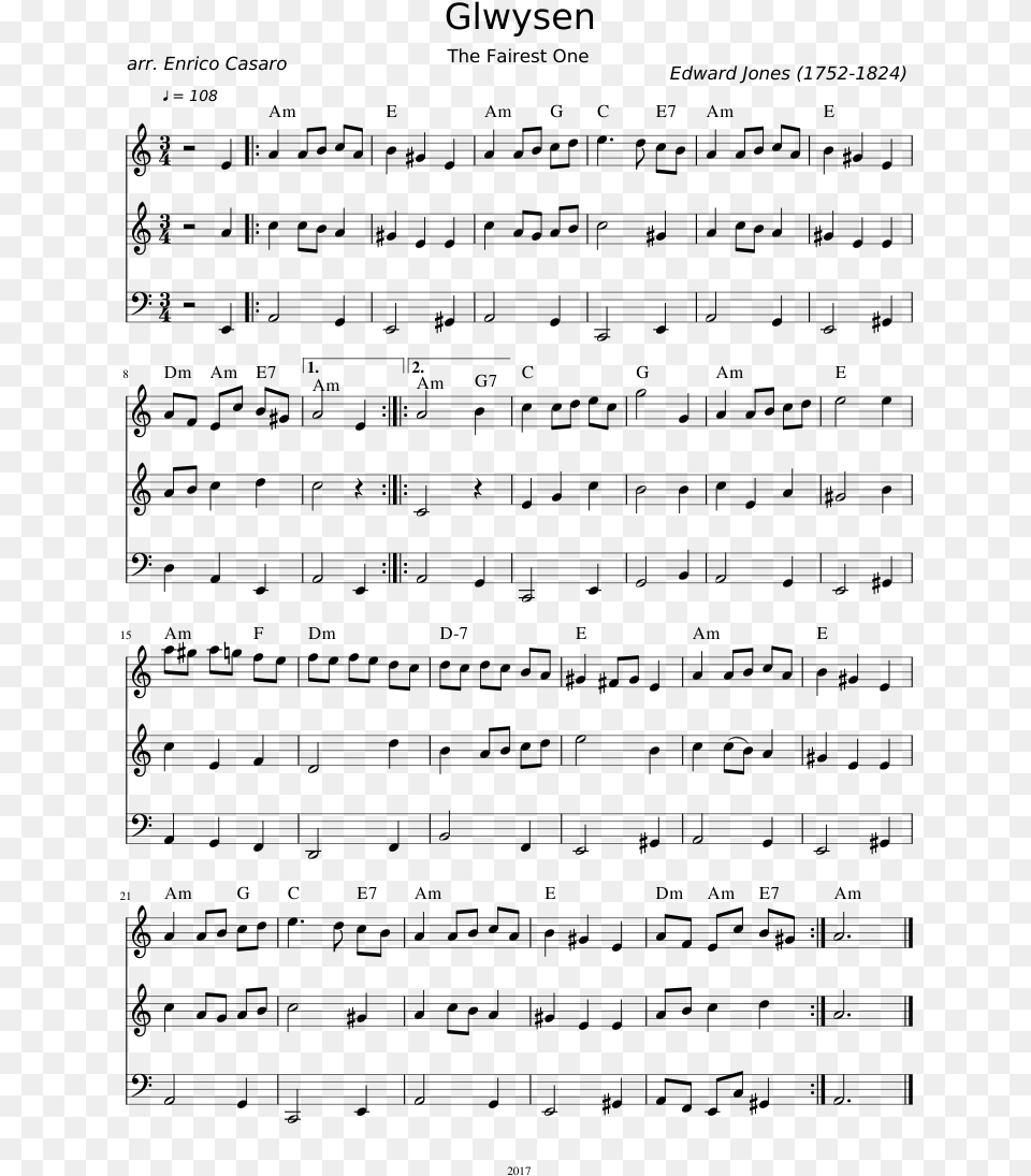 Glwysen Sheet Music Composed By Edward Jones 1 Of Sheet Music, Gray Png Image