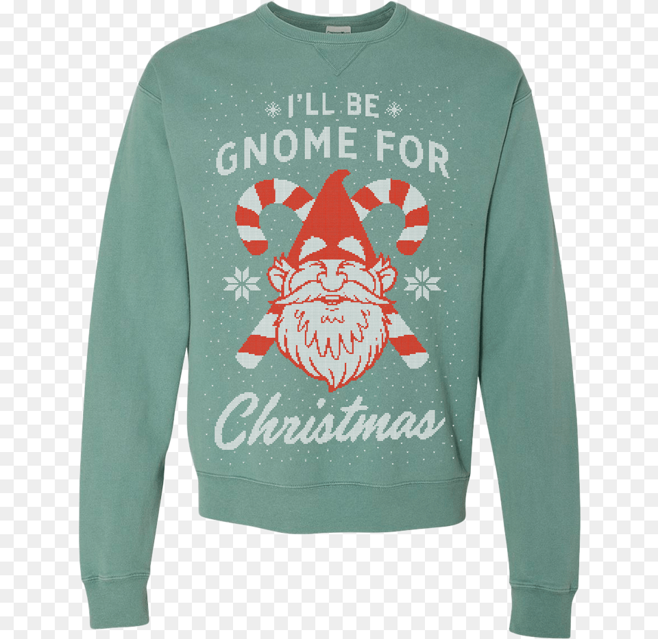 Gnome For Christmas Sweatshirt Sweater, Clothing, Hoodie, Knitwear, Long Sleeve Png Image