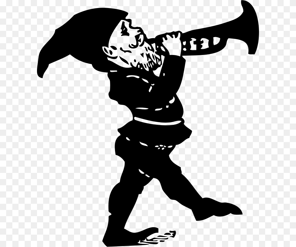 Gnome Playing Horn, Gray Png Image