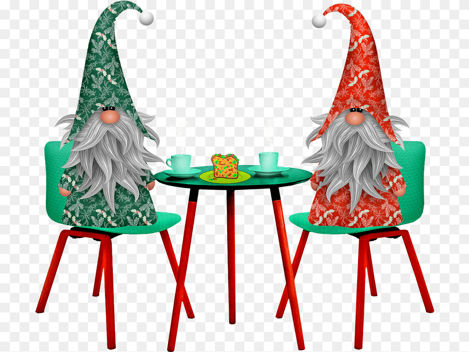 Gnomes Gnome Drinking Coffee Clipart, Table, Furniture, Dining Table, Hat Png Image
