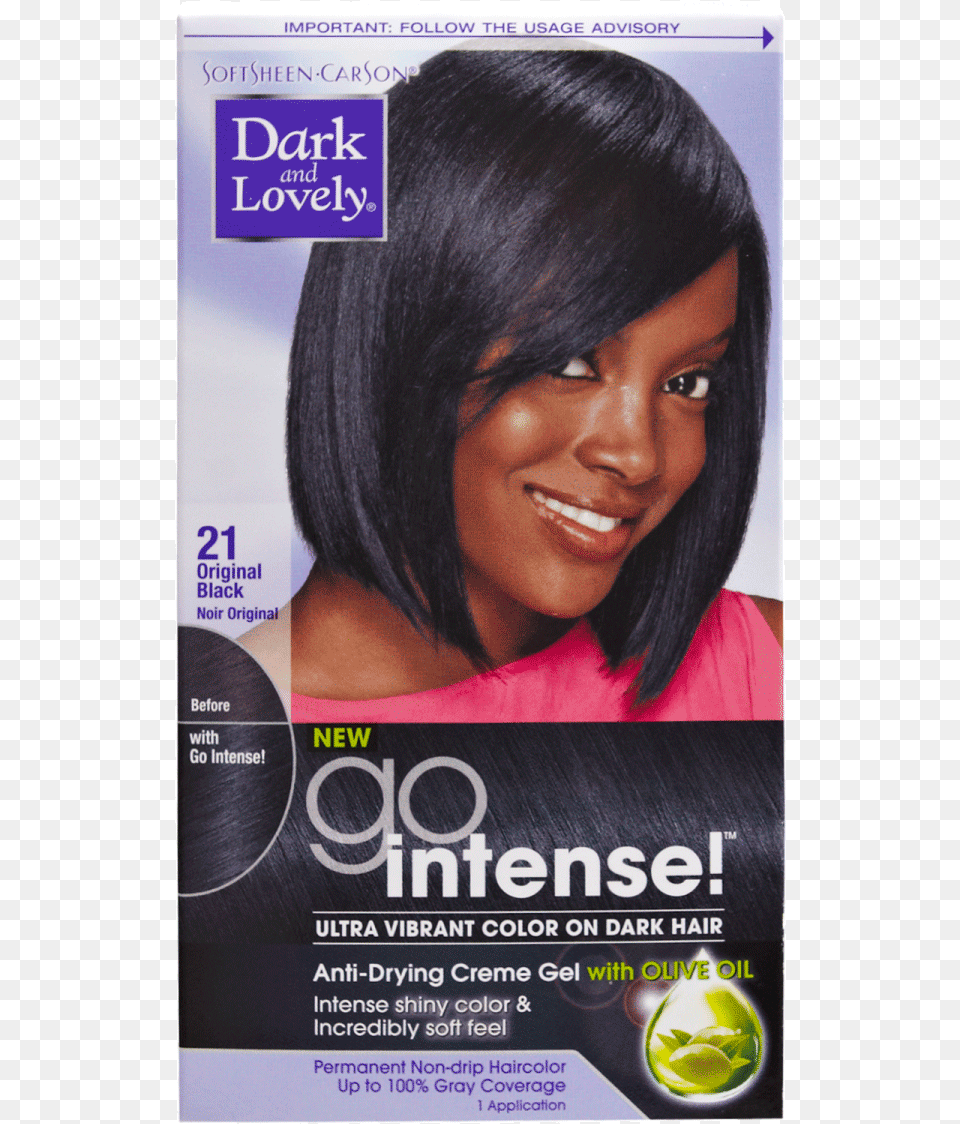 Go Intense Original Black Permanent Hair Color By Dark Dark And Lovely Go Intense Color Original Black, Advertisement, Poster, Adult, Person Free Png