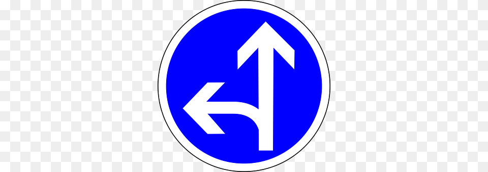 Go Straight Or Left Sign, Symbol, Road Sign, Disk Png Image