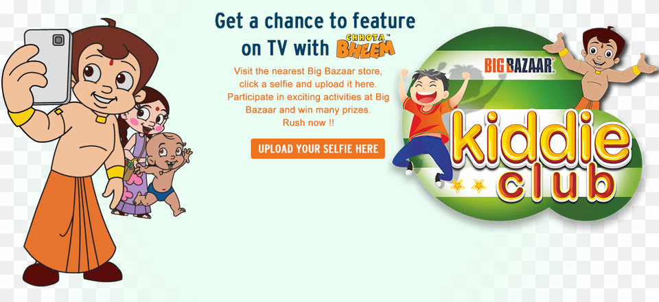 Go To A Any Big Bazaar Store Click A Selfie With Chotta Cartoon, Advertisement, Poster, Baby, Person Free Png