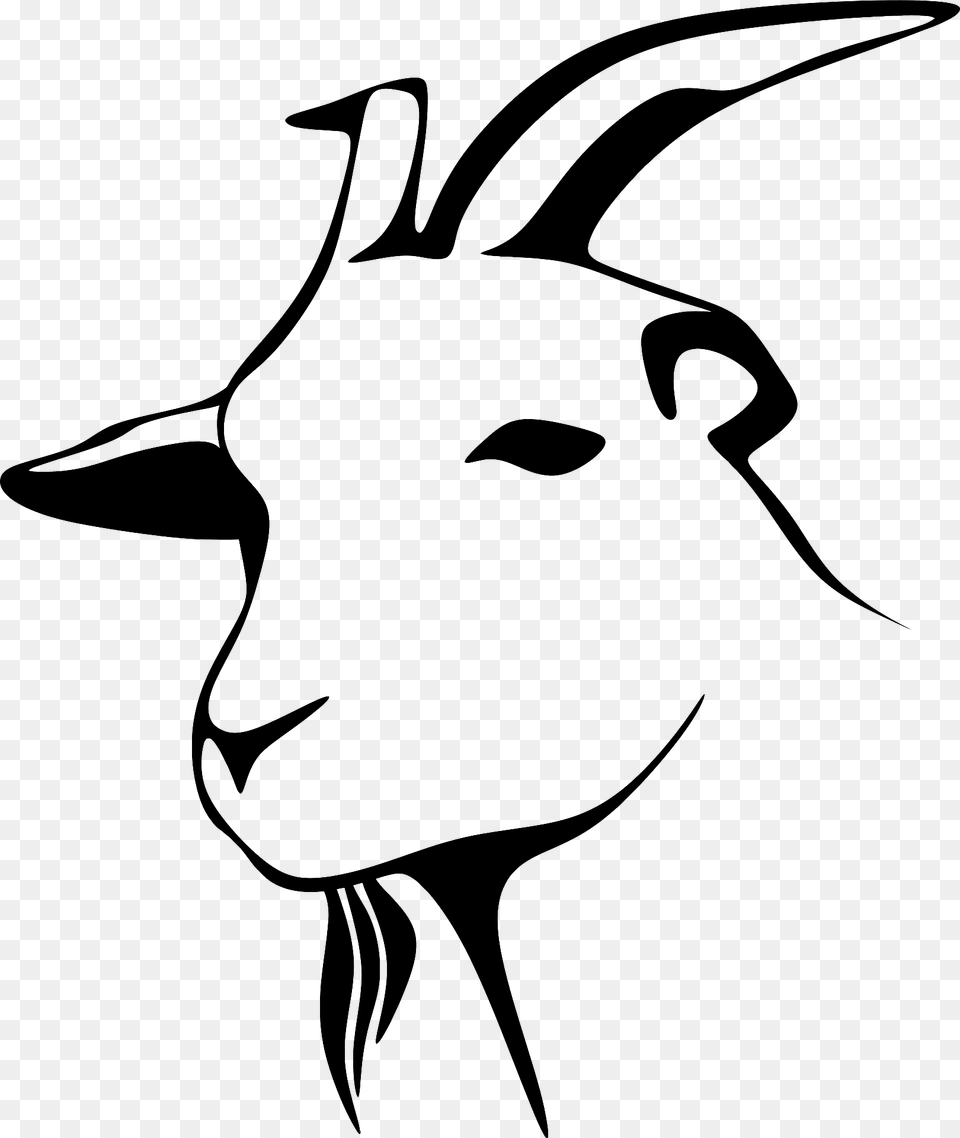 Goat Face Black And White Clipart, Livestock, Animal, Fish, Mammal Free Png