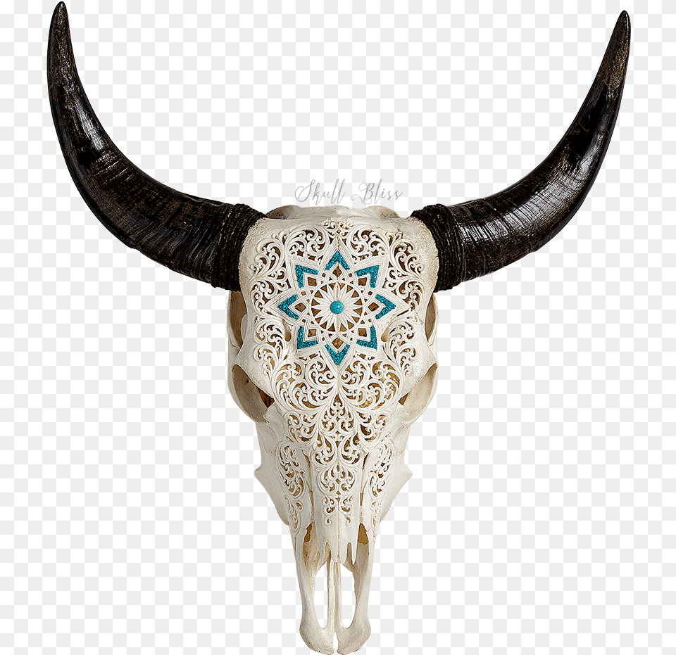 Goat Horns Carved Cow Skull Xl Horns Cow Skull Engravings, Animal, Bull, Mammal, Weapon Free Png