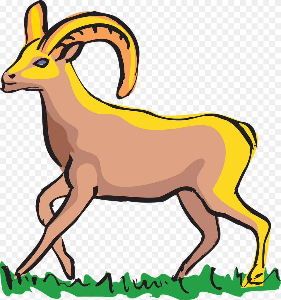 Goats Cartoon With Big Horn, Animal, Mammal, Antelope, Wildlife Png