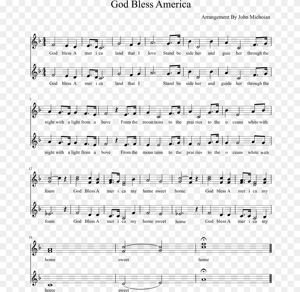 God Bless America Sheet Music Composed By Arrangement Document, Gray Free Transparent Png