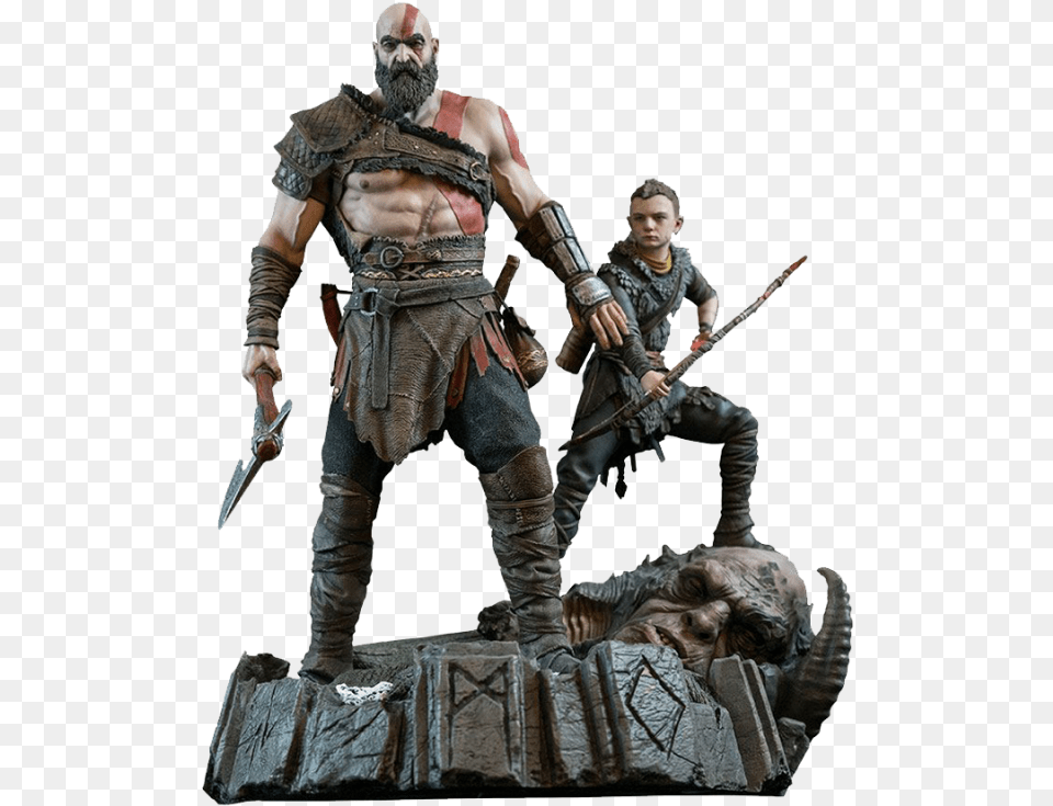God Of War 2018 Statue Kratos Amp Atreus We Live In A Society Meme, Adult, Male, Man, Person Free Png