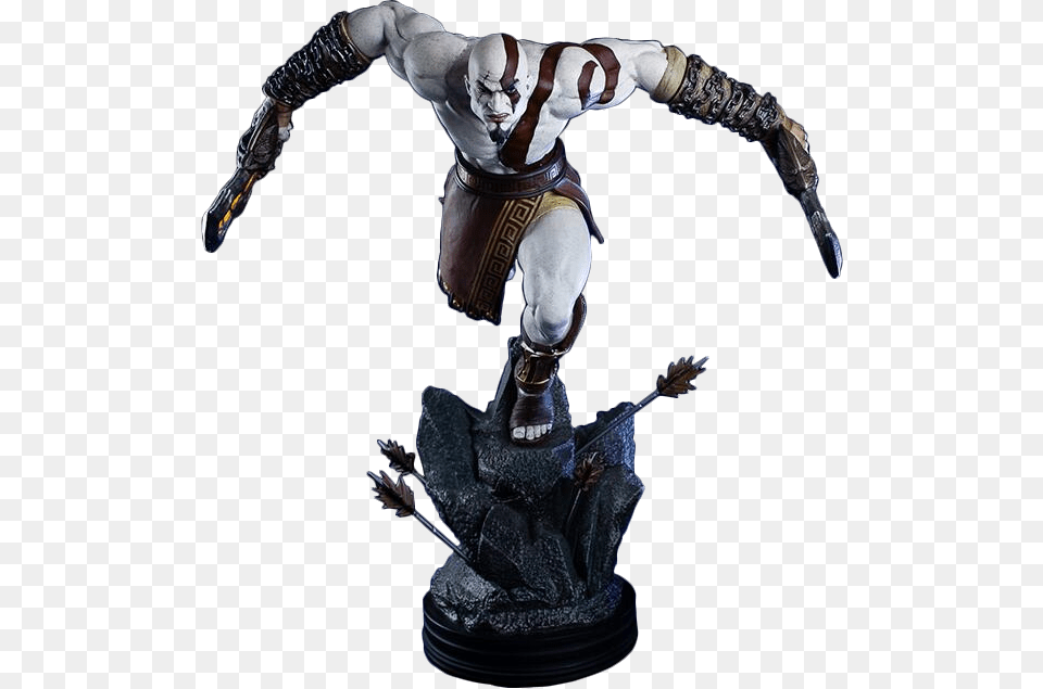 God Of War Lunging Kratos Statue Gaming Heads Popcultcha, Figurine, Adult, Female, Person Free Png Download