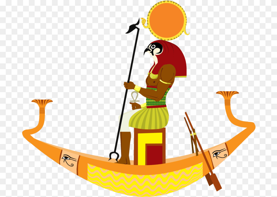 God Ra On Aten Boat Hj56 Ra Egyptian God Boat, Baby, Person, Transportation, Vehicle Png