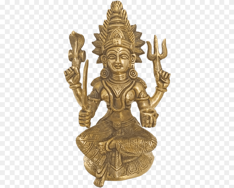 Goddess Regilious Brass Durga Holding A Pot Statue Statue, Bronze, Person, Treasure, Art Free Png Download