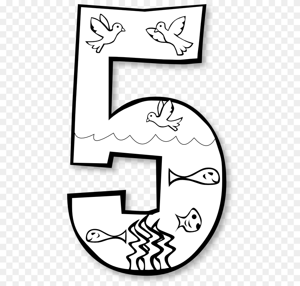 Gods Creation Coloring Pages Day Creation Day Birds Fish, Number, Symbol, Text, Animal Free Transparent Png