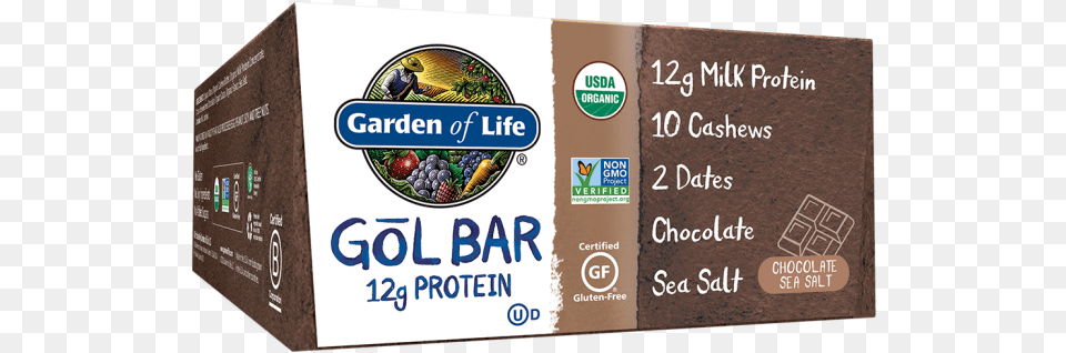 Gol Bar Case 12 Bars Chocolate Sea Salt Garden Of Life Gol Bar, Box, Person, Text Free Png
