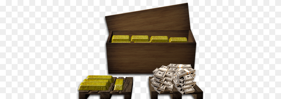 Gold Treasure, Box, Crate, Money Png Image