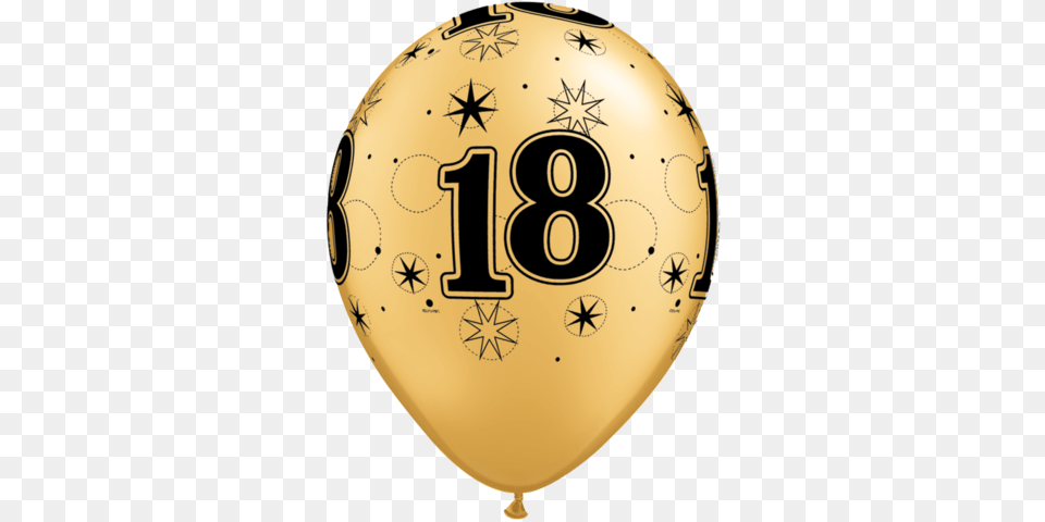 Gold 18 Sparkle A Round Black And Gold 18th Balloons, Balloon, Symbol, Text, Number Free Png
