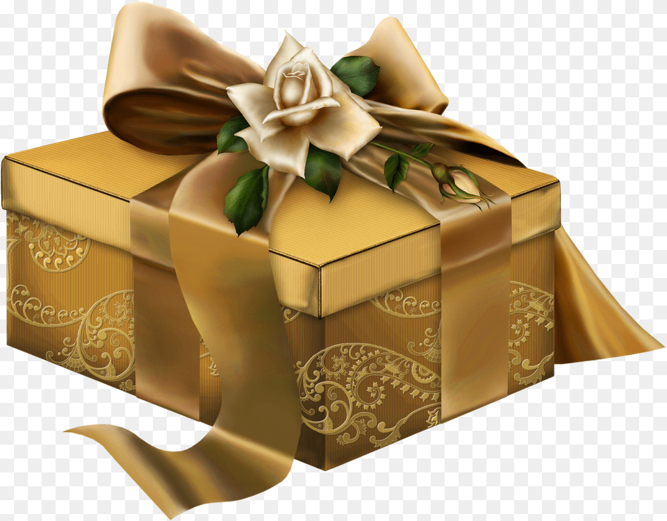 Gold 3d Present With Roses Clipart Gifts Clipart 3d, Gift, Box, Flower, Plant Free Png Download
