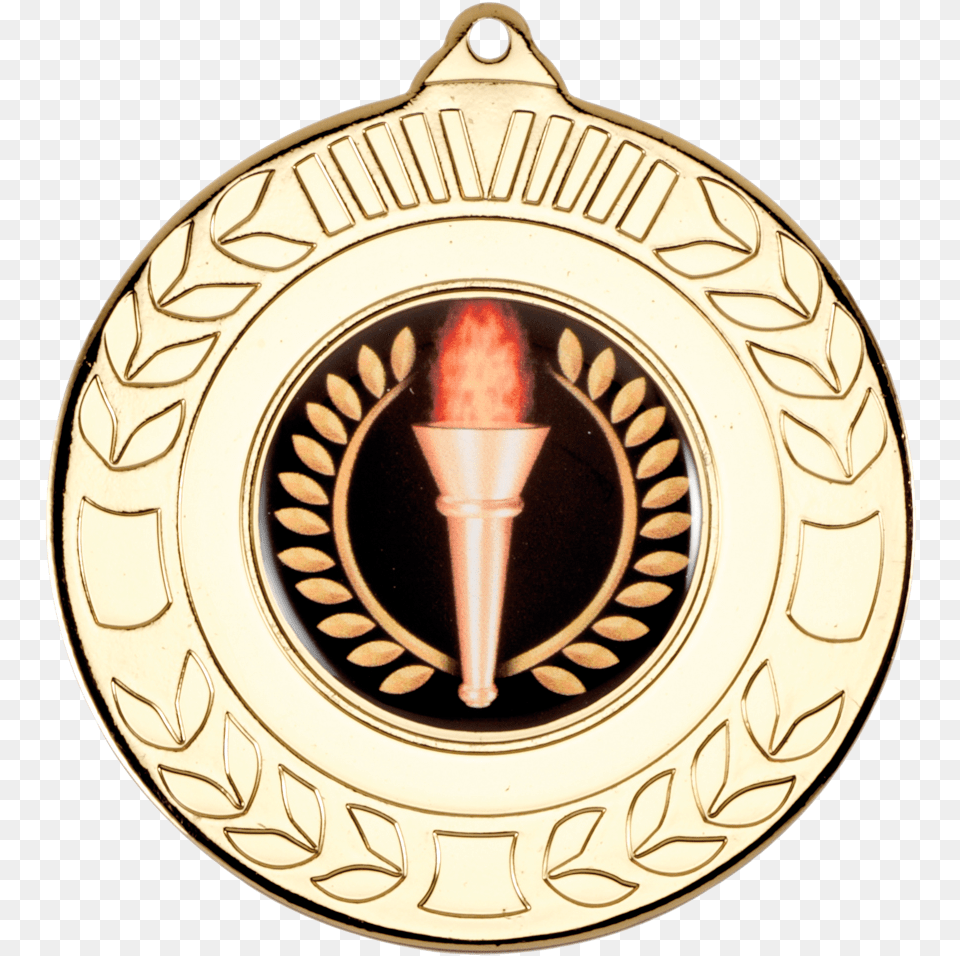 Gold 50mm Round Medal Wreath Design Round Medal Design, Logo, Badge, Symbol, Gold Medal Png Image